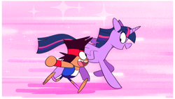 Size: 1648x927 | Tagged: safe, artist:cassettepunk, twilight sparkle, twilight sparkle (alicorn), alicorn, human, crossover, k.o. (ok k.o.!), ok k.o.! lets be heroes, ok ko let's be heroes, running