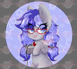 Size: 900x810 | Tagged: safe, artist:sakukitty, oc, oc only, oc:cinnabyte, earth pony, pony, adorkable, bandana, button, colored pupils, cute, dork, earth pony oc, eye clipping through hair, glasses, ocbetes, pigtails, solo, stars, tongue out