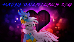 Size: 3840x2160 | Tagged: safe, artist:ejlightning007arts, gallus, silverstream, griffon, hippogriff, cute, diastreamies, female, gallabetes, gallstream, heart, hearts and hooves day, holiday, hug, looking at each other, male, shipping, smiling, straight, valentine's day