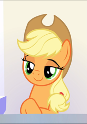 Size: 663x940 | Tagged: safe, screencap, applejack, earth pony, pony, sparkle's seven, cropped, lidded eyes, sitting, smiling, smirk, smug, smugjack, solo