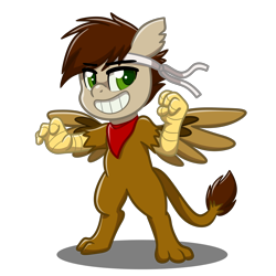 Size: 4093x4093 | Tagged: safe, artist:jcosneverexisted, oc, oc only, oc:swango, hippogriff, hybrid, pony, my little pony: pony life, headband, kerchief, male, simple background, smiling, solo, standing, transparent background