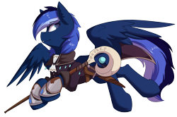 Size: 4084x2708 | Tagged: safe, artist:beardie, oc, oc only, oc:auron, pegasus, pony, clothes, flying, simple background, solo, staff, transparent background