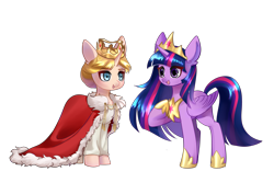 Size: 4093x2894 | Tagged: safe, artist:shu-jeantte, twilight sparkle, twilight sparkle (alicorn), oc, oc:historia, alicorn, pony, attack on titan, clothes, crown, female, historia reiss, jewelry, mare, regalia, robe, simple background, transparent background