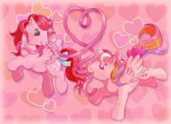 Size: 1206x875 | Tagged: safe, artist:conphettey, heart throb, locket (g1), pegasus, pony, g1, female, heart, love, younger