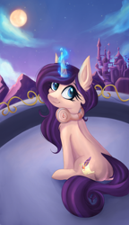 Size: 2178x3786 | Tagged: safe, artist:aldobronyjdc, oc, pony, unicorn, canterlot castle, looking back, moon, solo