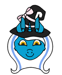 Size: 301x366 | Tagged: safe, artist:fluffylink, oc, oc:fleurbelle, alicorn, pony, alicorn oc, bow, cheek fluff, ear fluff, female, golden eyes, hat, mare, ribbon, smiling, wat, witch hat