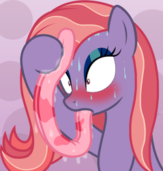 Size: 2310x2414 | Tagged: safe, artist:badumsquish, derpibooru exclusive, oc, oc only, monster pony, original species, youkai, akaname, badumsquish strikes again, blushing, drool, eyes on the prize, female, hoof hold, impossibly long tongue, long tongue, meme, monster mare, open mouth, prehensile tongue, simple background, solo, sweat, sweating towel guy, tongue out, towel, want, wat, wide eyes, wiping, wow