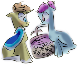 Size: 1386x1156 | Tagged: safe, artist:gine_zatr, blue bobbin, sunburst, pony, blueburst, shipping