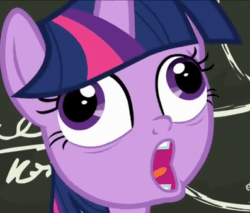 Size: 397x338 | Tagged: safe, screencap, twilight sparkle, twilight sparkle (alicorn), alicorn, pony, best gift ever, animated, chalkboard, crazy face, cropped, derp, faic, female, gif, mare, open mouth, pudding face, smiling, solo, twilight sparkle is best facemaker, twilynanas, wall eyed, wat