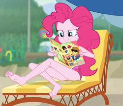 Size: 580x504 | Tagged: safe, screencap, feather bangs, pinkie pie, better together, equestria girls, friendship math, clothes, feet, legs, swimsuit