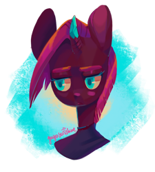 Size: 1280x1423 | Tagged: safe, artist:yuyusunshine, tempest shadow, anthro, bust, crystal horn, cute, horn, portrait, simple background, solo, tempest gets her horn back, tempestbetes, transparent background