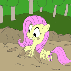 Size: 450x448 | Tagged: safe, fluttershy, pegasus, pony, color, female, happy, mare, mud