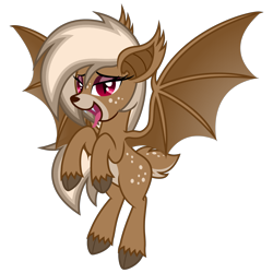 Size: 3200x3200 | Tagged: safe, artist:cherrymocaccino, artist:zuko42, oc, oc only, oc:cherry mocaccino, bat, deer, deer pony, original species, bat deer, bedroom eyes, ear fluff, fangs, female, high res, looking at you, simple background, solo, tongue out, transparent background, vector