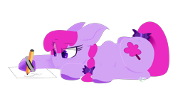 Size: 3000x1500 | Tagged: safe, artist:redheartponiesfan, oc, oc:candy drop, earth pony, pony, female, mare, paper, prone, simple background, solo, transparent background