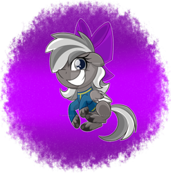 Size: 1280x1294 | Tagged: safe, artist:missmele-madness, oc, pegasus, pony, my little pony: pony life, bow, clothes, deviantart watermark, female, hair bow, mare, obtrusive watermark, solo, vault suit, watermark