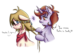 Size: 3872x2760 | Tagged: safe, artist:coco-drillo, oc, oc only, oc:cocodrillo, oc:dorm pony, earth pony, pony, unicorn, blushing, braid, clothes, colourful, floppy ears, floral head wreath, flower, gay af, mane, mane braid, scarf, wholesome