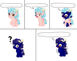 Size: 1142x899 | Tagged: safe, artist:theinflater19, cozy glow, pegasus, pony, blue, blueberry glow, blueberry inflation, bubblegum, chewing, chewing gum, eating, engrish, female, filly, food, gum, wat