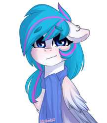 Size: 1000x1150 | Tagged: safe, artist:cottonsweets, oc, oc:kitkat, pegasus, pony, blue, blushing, clothes, cute, ear piercing, earring, jewelry, original art, piercing, scarf, simple background, smiling, solo, transparent background