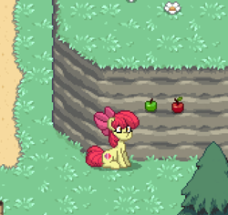 Size: 677x639 | Tagged: safe, apple bloom, pony, apple, food, pony town