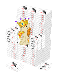 Size: 2200x2800 | Tagged: safe, artist:pizzamovies, oc, oc:pizzamovies, earth pony, pony, crown, eyes closed, food, jewel, jewelry, male, meat, pepperoni, pepperoni pizza, pizza, pizza box, ponies eating meat, regalia, simple background, sitting, smiling, solo, throne, transparent background
