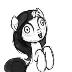 Size: 800x800 | Tagged: safe, artist:nimaru, oc, oc:luau, earth pony, pony, contemplating insanity, derp, female, mare, monochrome, solo