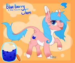 Size: 1311x1106 | Tagged: safe, artist:duskyvelvet, oc, oc:blueberryjam, hybrid, mule, pony, unicorn, mulicorn