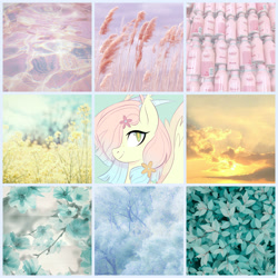 Size: 2000x2000 | Tagged: safe, artist:darlyjay, oc, oc:glowing flower, hybrid, cloud, female, flower, food, interspecies offspring, leaf, moodboard, offspring, parent:discord, parent:fluttershy, parents:discoshy, solo, sun, wheat