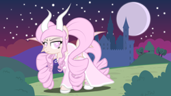 Size: 4524x2540 | Tagged: safe, artist:tsabak, oc, bat pony, pony, castle, female, full moon, horns, mare, moon, night, solo, vector