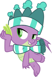 Size: 1280x1879 | Tagged: safe, artist:cloudyglow, spike, dragon, best gift ever, bedroom eyes, clothes, hat, male, scarf, simple background, solo, standing, standing on one leg, transparent background, vector, winged spike