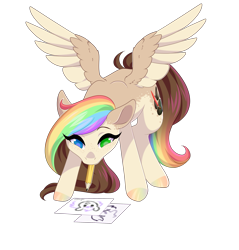 Size: 2707x2827 | Tagged: safe, artist:ohhoneybee, oc, oc:splatter paw, pegasus, pony, female, mare, mouth hold, pencil, simple background, solo, transparent background