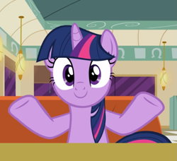 Size: 851x775 | Tagged: safe, screencap, twilight sparkle, twilight sparkle (alicorn), alicorn, the saddle row review, cropped, cute, looking at you, smiling, solo, spread hooves, twiabetes