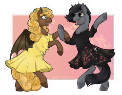 Size: 2750x2150 | Tagged: safe, artist:acry-artwork, oc, bat pony, earth pony, pony, clothes, dancing, dress, female