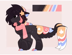 Size: 1600x1221 | Tagged: safe, artist:little-sketches, oc, oc:akatsuki, original species, pony, suisei pony, chest fluff, closed species, clothes, color palette, ethereal mane, male, reference sheet, scarf, simple background, solo, starry mane, stars