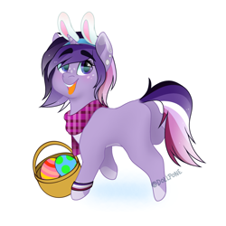 Size: 2000x2000 | Tagged: safe, artist:dollpone, oc, oc only, pony, unicorn, basket, bunny ears, chibi, clothes, easter basket, female, high res, mare, scarf, simple background, solo, white background