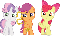 Size: 5259x3171 | Tagged: safe, artist:frownfactory, apple bloom, scootaloo, sweetie belle, earth pony, pegasus, pony, unicorn, the last crusade, .svg available, bow, cutie mark crusaders, female, filly, horn, key, key to the city, proud, simple background, svg, transparent background, vector, waving, wings