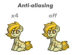 Size: 880x660 | Tagged: safe, oc, oc:triticale, pony, anti-aliasing, golden eyes, pony town, sitting, text, two toned mane