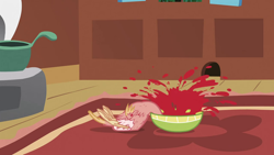 Size: 1280x720 | Tagged: safe, screencap, philomena, phoenix, a bird in the hoof, bowl, food, not blood, out of context, solo, soup