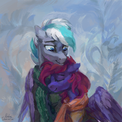 Size: 1880x1890 | Tagged: safe, artist:malinetourmaline, oc, oc only, pegasus, pony, clothes, duo, scarf