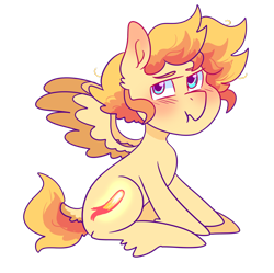 Size: 1280x1277 | Tagged: safe, artist:cubbybatdoodles, oc, oc only, oc:blazin trails, pegasus, pony, blushing, colt, freckles, male, parent:derpy hooves, parent:ditzy doo, parent:sunset shimmer, parents:derpyset, pouting, simple background, solo, transparent background