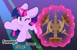 Size: 1187x768 | Tagged: artist needed, source needed, safe, twilight sparkle, twilight sparkle (alicorn), alicorn, pony, broom, cute, female, magic, mare, smiling, solo, sweeping, sweepsweepsweep, telekinesis, text, twiabetes