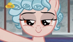 Size: 1296x745 | Tagged: safe, screencap, cozy glow, pegasus, pony, school raze, bedroom eyes, cozy glow is best facemaker, cozybetes, cute, female, filly, foal, freckles, logo, looking at you, nick jr., solo