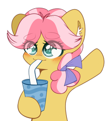 Size: 2000x2200 | Tagged: safe, artist:etoz, kettle corn, earth pony, pony, blushing, check em, colored pupils, cute, drink, drinking, drunk filly, drunkle corn, ear fluff, eye clipping through hair, eyebrows visible through hair, female, filly, heart eyes, high res, kettlebetes, simple background, solo, straw, transparent background, wingding eyes