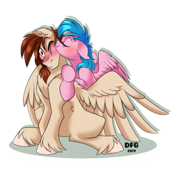 Size: 4008x4003 | Tagged: safe, artist:dragonfoxgirl, firefly, oc, oc:west wind, pony, blushing, canon x oc, kiss on the cheek, kissing