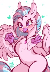 Size: 1433x2048 | Tagged: safe, artist:tohupo, silverstream, hippogriff, blushing, cute, diastreamies, female, heart, open beak, open mouth, simple background, smiling, solo, white background