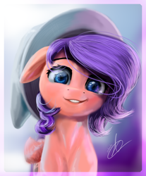 Size: 2400x2900 | Tagged: safe, artist:thatdreamerarts, oc, oc only, pegasus, pony, female, hat, looking at you, mare, smiling, solo