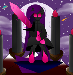 Size: 5700x5900 | Tagged: safe, artist:visionwing, oc, pony, bipedal, moon, mountain, mountain range, night, pillar, shooting star, stars, ufo, weapon