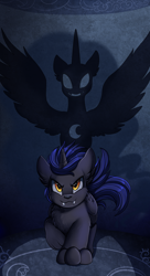 Size: 1550x2850 | Tagged: safe, artist:pridark, oc, oc only, alicorn, bat pony, bat pony alicorn, werewolf, wolf, wolf pony, bat wings, commission, fangs, high res, horn, shadow, solo, wings