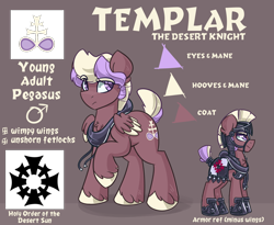 Size: 1100x900 | Tagged: safe, artist:azimooth, oc, oc:templar, pegasus, armor, ask thaumaturge pony, male, reference sheet, solo, stallion