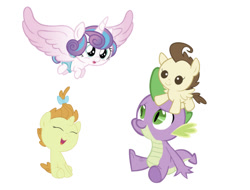 Size: 750x571 | Tagged: safe, edit, editor:undeadponysoldier, pound cake, princess flurry heart, pumpkin cake, spike, alicorn, dragon, pegasus, pony, unicorn, adorable face, baby, baby dragon, baby pony, bow, cake twins, colt, cute, diaper, eyes closed, female, filly, flurrybetes, flurryspike, foal, gay, hair bow, happy, lucky bastard, male, open mouth, poundabetes, poundspike, pumpkinbetes, pumpkinspike, shipping, siblings, simple background, sitting, sitting on head, spikelove, spread wings, straight, twins, white background, wings