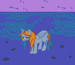 Size: 651x564 | Tagged: safe, artist:agdistis, oc, oc:ginger peach, alicorn, pony, /mlp/, 4chan, drawthread, green eyes, monochrome, orange hair, sad, scenery, solo